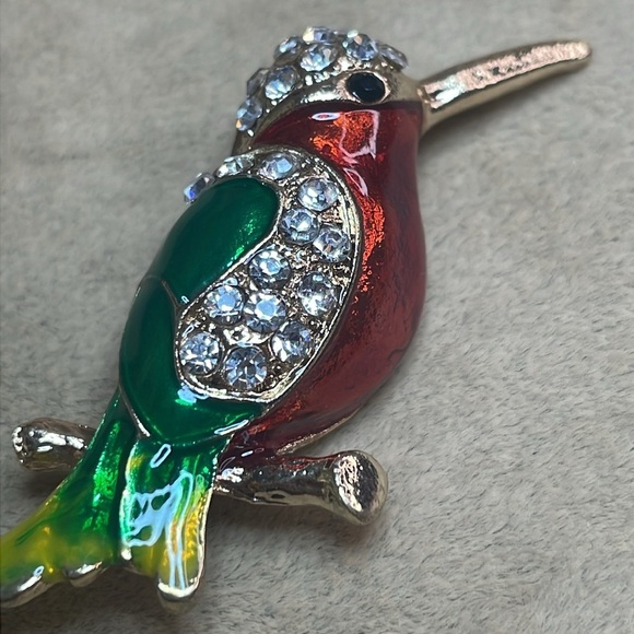 Enamel and Rhinestone Parrot Brooch - Picture 2 of 5
